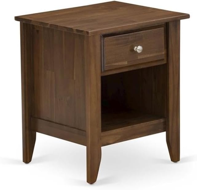 East West Furniture GB28F-1GA08 2-Piece Granbury Wooden Set for Bedroom with Button Tufted Platform Bed and an Antique Walnut Wood Nightstand - Brown faux Leather with Brown Texture and Black Legs