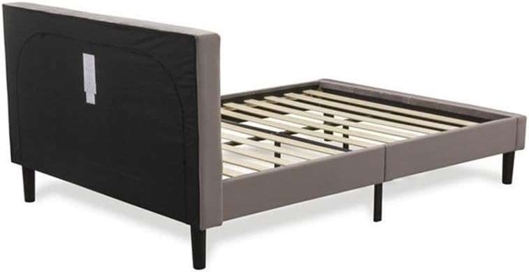 East West Furniture NL14Q-2GO11 3 Piece Bedroom Set - Button Tufted Queen Size Bed - Brown Taupe Velvet Fabric Upholstered Headboard and a Black Finish Nightstand