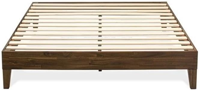 East West Furniture NVP-22-Q Queen Size Bed Frame with 4 Solid Wood Legs and 2 Extra Center Legs - Walnut Finish