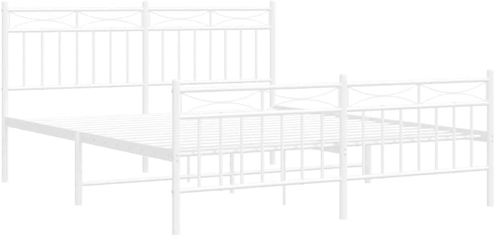 White Powder-Coated Steel King Size Bed Frame with Open Base for Storage, Durable Metal Bed Support for Mattress, Sturdy Frame with Timeless Design and Sleek Finish, Easy