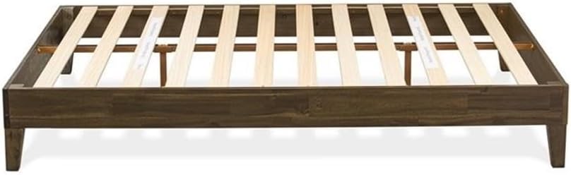 East West Furniture NVP-22-Q Queen Size Bed Frame with 4 Solid Wood Legs and 2 Extra Center Legs - Walnut Finish