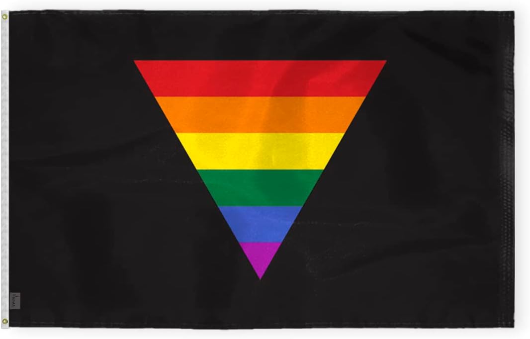 AGAS Large Black Rainbow Triangle Flag 6x10 Ft - Printed 200D Nylon - Brass Grommets Stitched Edges - Rainbow Triangle Pride Banner for Indoor/Outdoor