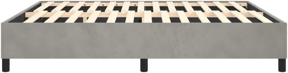 California King Bed Frame Light Gray Velvet Upholstery with Engineered Wood Strong Frame and Plywood Slats for Optimal Support and Modern Style