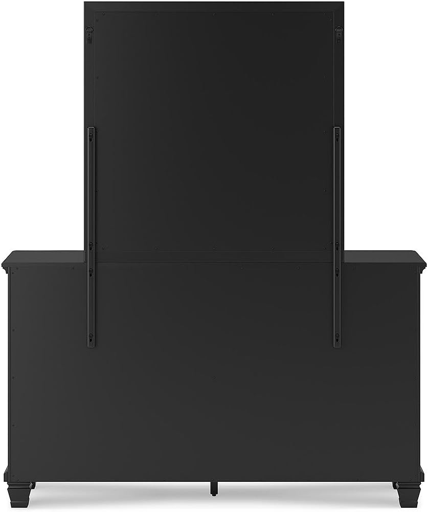 Signature Design by Ashley Lanolee Modern 7-Drawer Dresser and Mirror with Safety Stop, Classic Style, Sturdy Wood, Birch Veneer, Framed Drawer Fronts, Metal Drawer Knobs, Pewter-Tone Finish, Black