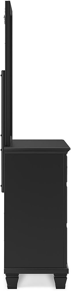 Signature Design by Ashley Lanolee Modern 7-Drawer Dresser and Mirror with Safety Stop, Classic Style, Sturdy Wood, Birch Veneer, Framed Drawer Fronts, Metal Drawer Knobs, Pewter-Tone Finish, Black