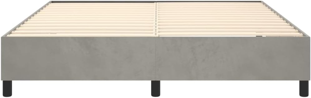 California King Bed Frame Light Gray Velvet Upholstery with Engineered Wood Strong Frame and Plywood Slats for Optimal Support and Modern Style