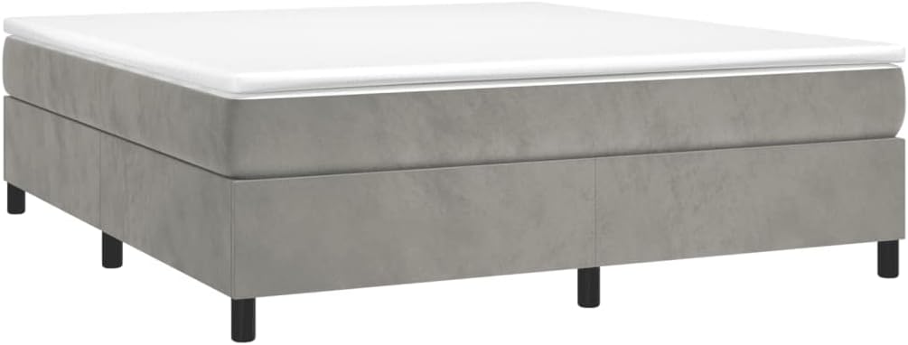 California King Bed Frame Light Gray Velvet Upholstery with Engineered Wood Strong Frame and Plywood Slats for Optimal Support and Modern Style