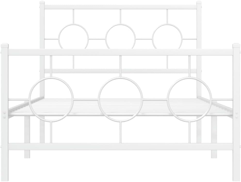 White Steel Twin Bed Frame Rectangular Industrial Design with Durable Metal Construction and Underbed Storage Space for Modern Bedrooms