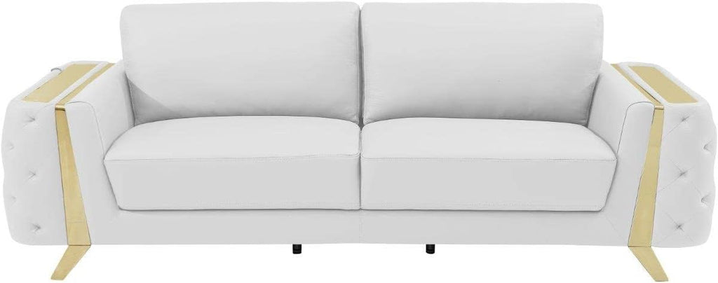 Blackjack Furniture Reggio Collection Full Grain Italian Leather Sofas for Living Room with Brazilian Wood Frame and Stainless Steel Legs, 3-Piece Set, Sofa, Loveseat, and Chair, White