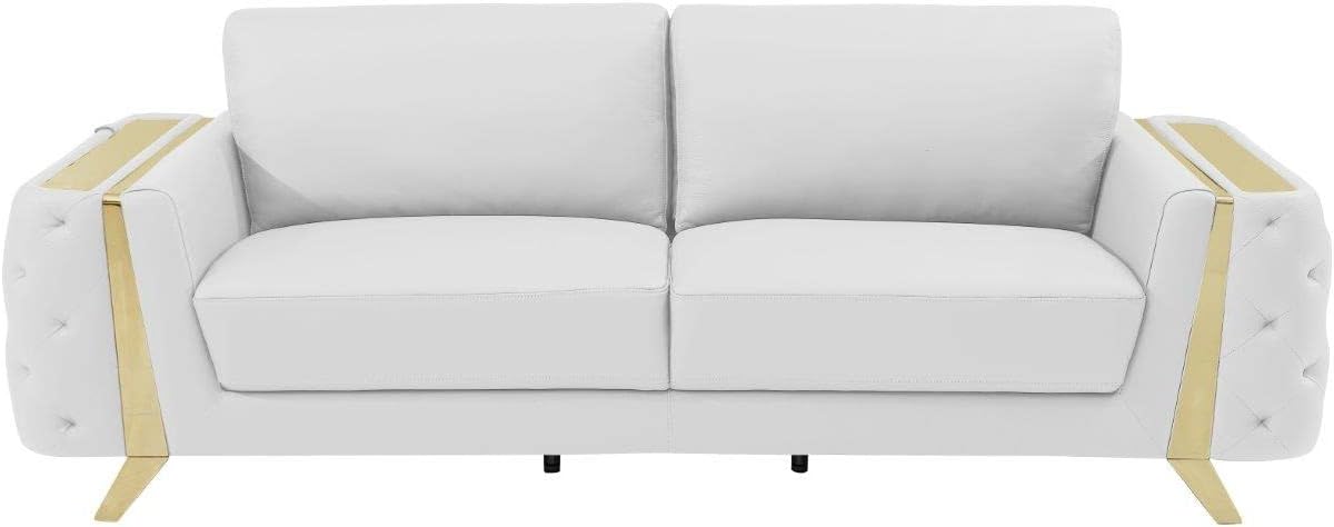 Blackjack Furniture Reggio Collection Full Grain Italian Leather Sofas for Living Room with Brazilian Wood Frame and Stainless Steel Legs, 3-Piece Set, Sofa, Loveseat, and Chair, White