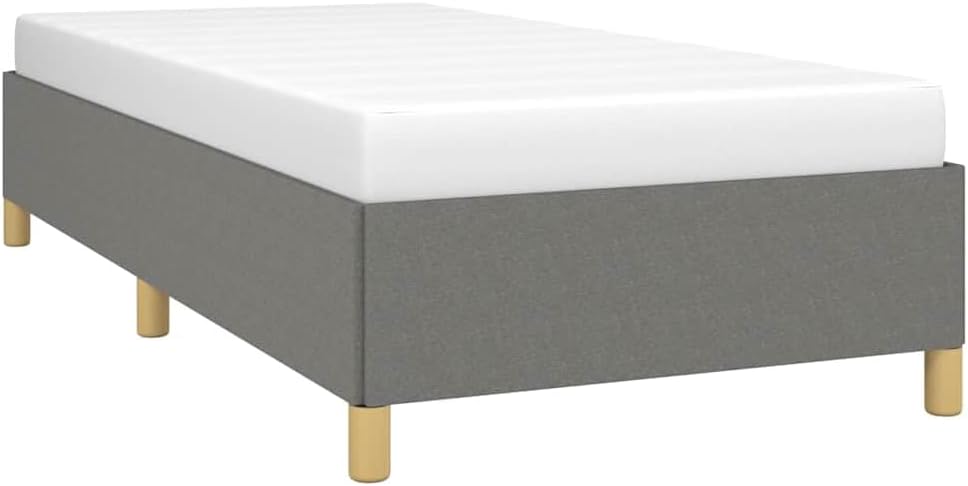Dark Grey Polyester Bed Frame with Plywood Slats for Twin XL Size, Modern Minimalist Design, Breathable Fabric, Durable Engineered Wood Construction, Space-Saving Single