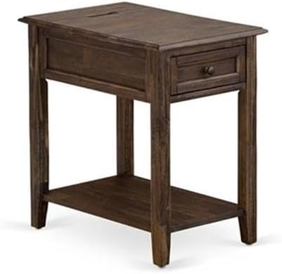 East West Furniture GB25K-1DE07 2-Pc Granbury King Size Bedroom Set with Button Tufted King Frame and 1 Distressed Jacobean Small End Table - Dark Brown Faux Leather with Black Texture and Black Legs