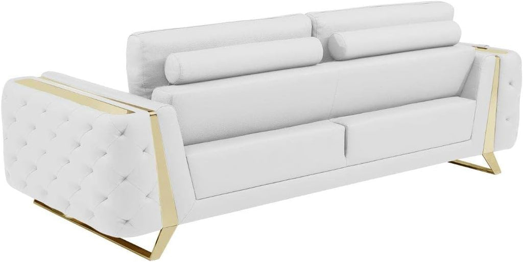 Blackjack Furniture Reggio Collection Full Grain Italian Leather Sofas for Living Room with Brazilian Wood Frame and Stainless Steel Legs, 3-Piece Set, Sofa, Loveseat, and Chair, White