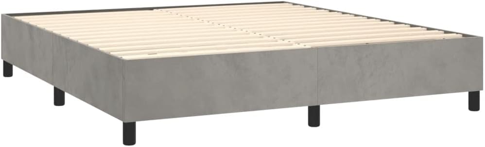 California King Bed Frame Light Gray Velvet Upholstery with Engineered Wood Strong Frame and Plywood Slats for Optimal Support and Modern Style