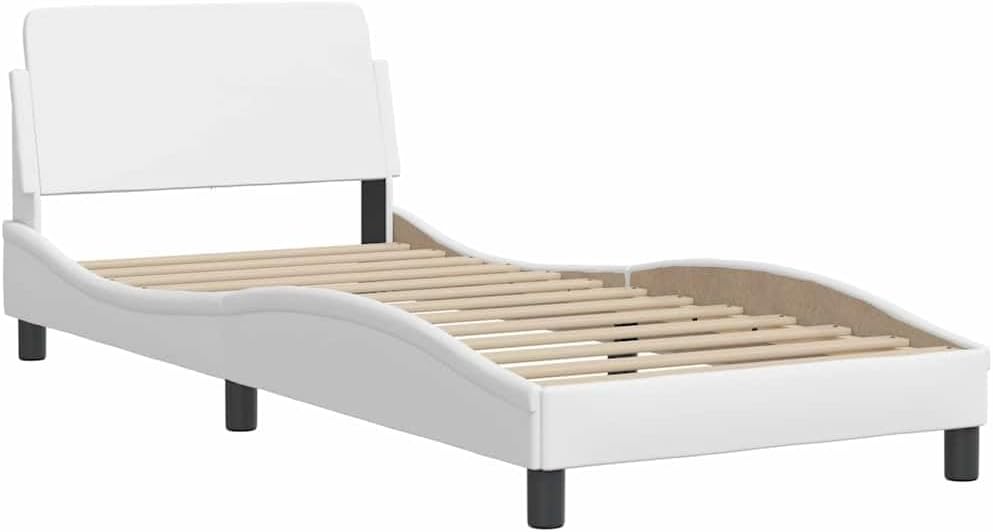 Modern White Bed Frame with Ample Storage Space, Stain-Resistant Faux Leather Upholstery, Easy Assembly, Durable Engineered Wood and Metal Construction for Bedroom
