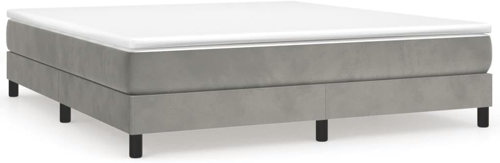 King Size Velvet Bed Frame Light Grey with Plywood Engineered Wood Structure, Luxurious Upholstered Platform Bed for Master Bedroom, Modern Minimalist Design, Durable Support
