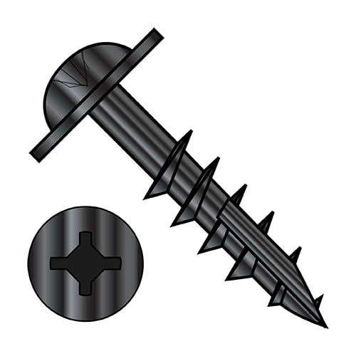 #8 x 3 1/2' Deep Thread Wood Screws/Combo (Square/Phillips) / Round Washer Head/Type 17 Pt/Steel/Black Oxide / 1000 Pc. Carton