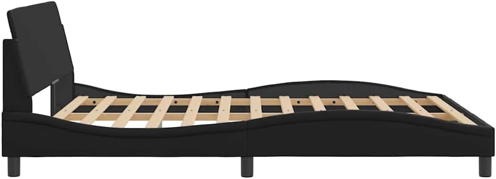 Queen Size Bed Frame with Faux Leather Upholstery and Solid Pine Wood Legs, Modern Platform Bed with Sturdy Metal and Plywood Construction, 61.8' Wide 85.8' Long for Spacious