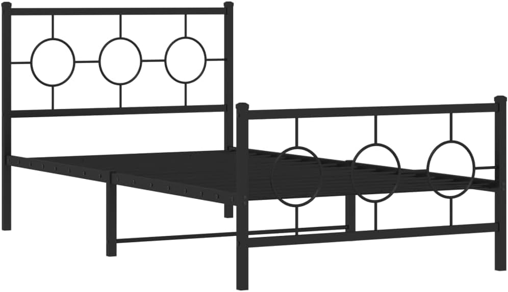Black Metal Bed Frame Rectangular Industrial Design with Sturdy Powder-Coated Steel Construction, 39.4 in by 78.7 in Size for Ample Storage Space, Supports Up to 264.6 lbs,