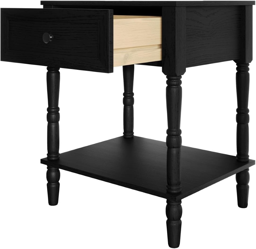 HOME DESIGN Homer Queen Tufted Wingback Upholstered Panel Bed with 2 Matching 1 Drawer Nightstands, Bedroom Furniture Set with Open Shelf Storage, Light Beige Black