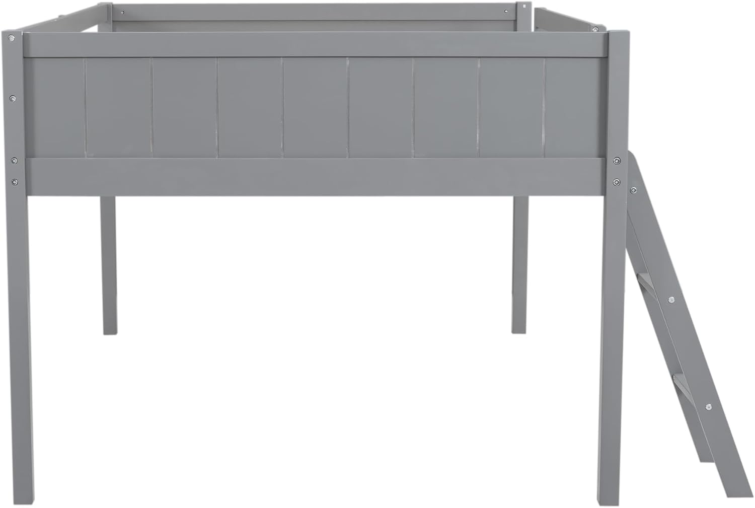 Full Size Loft Bed, Wood Loft Bed with Convertible Ladder, Ladder can be Placed on the Left or Right, Low Loft Bed with Full-Length Guardrails, No Box Spring Required (Gray,Full & Convertible Ladder)