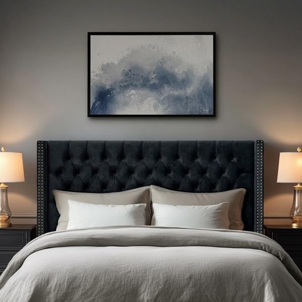 Madison Park Amelia Headboard Queen Wingback Upholstered - Hand-Tufted Button Detail, Double Nailhead Trim, Foam-Padded Durable Fabric, Adjustable Fit for Classic/Transitional Bedrooms-Black Velvet
