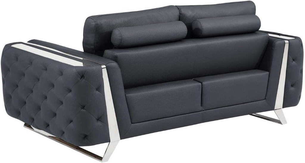 Blackjack Furniture Reggio Collection Full Grain Italian Leather Sofas for Living Room with Brazilian Wood Frame and Stainless Steel Legs, 3-Piece Set, Sofa, Loveseat, and Chair, Dark Gray
