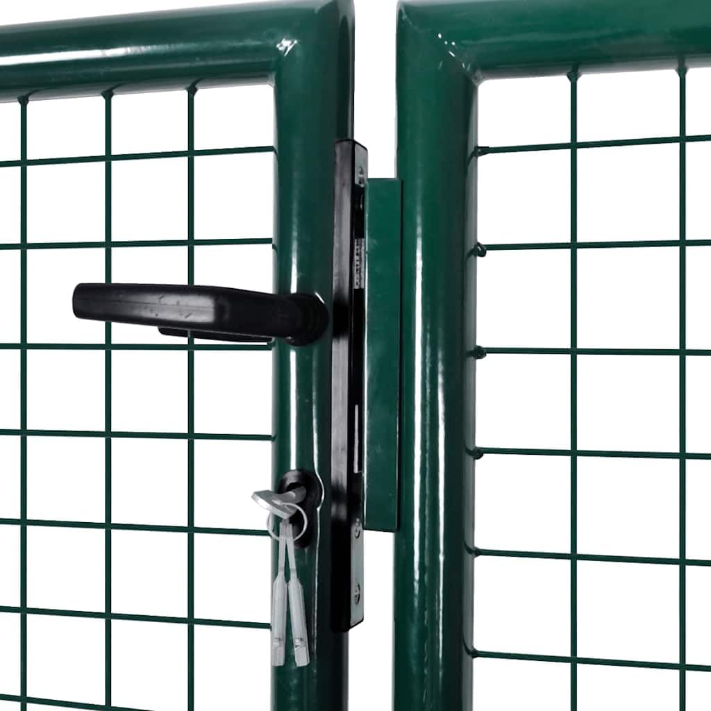 Dark Green Garden Gate 120.5x49.2 Steel Driveway Fence Door with Adjustable Width 119.7-121.7', Lockable Outside Entryway for Yard Porch Patio