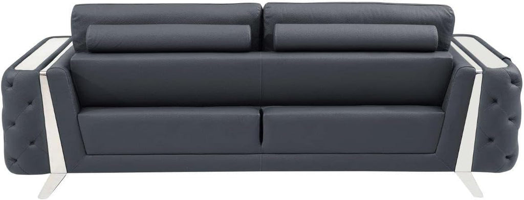 Blackjack Furniture Reggio Collection Full Grain Italian Leather Sofas for Living Room with Brazilian Wood Frame and Stainless Steel Legs, 3-Piece Set, Sofa, Loveseat, and Chair, Dark Gray