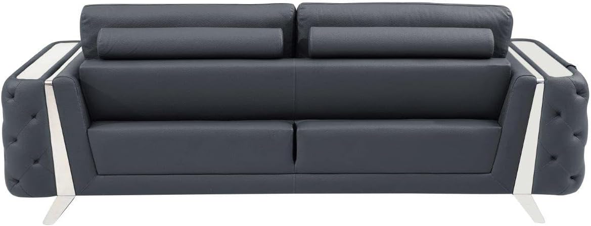 Blackjack Furniture Reggio Collection Full Grain Italian Leather Sofas for Living Room with Brazilian Wood Frame and Stainless Steel Legs, 3-Piece Set, Sofa, Loveseat, and Chair, Dark Gray