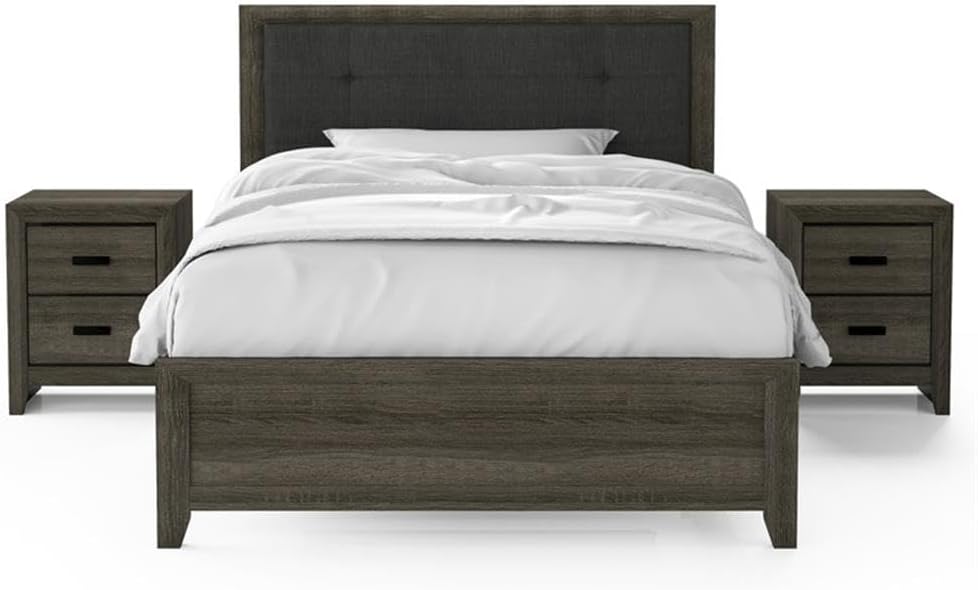 Furniture of America Livorn 3-Piece Gray Wood Bedroom Set - Full + 2 Nightstands