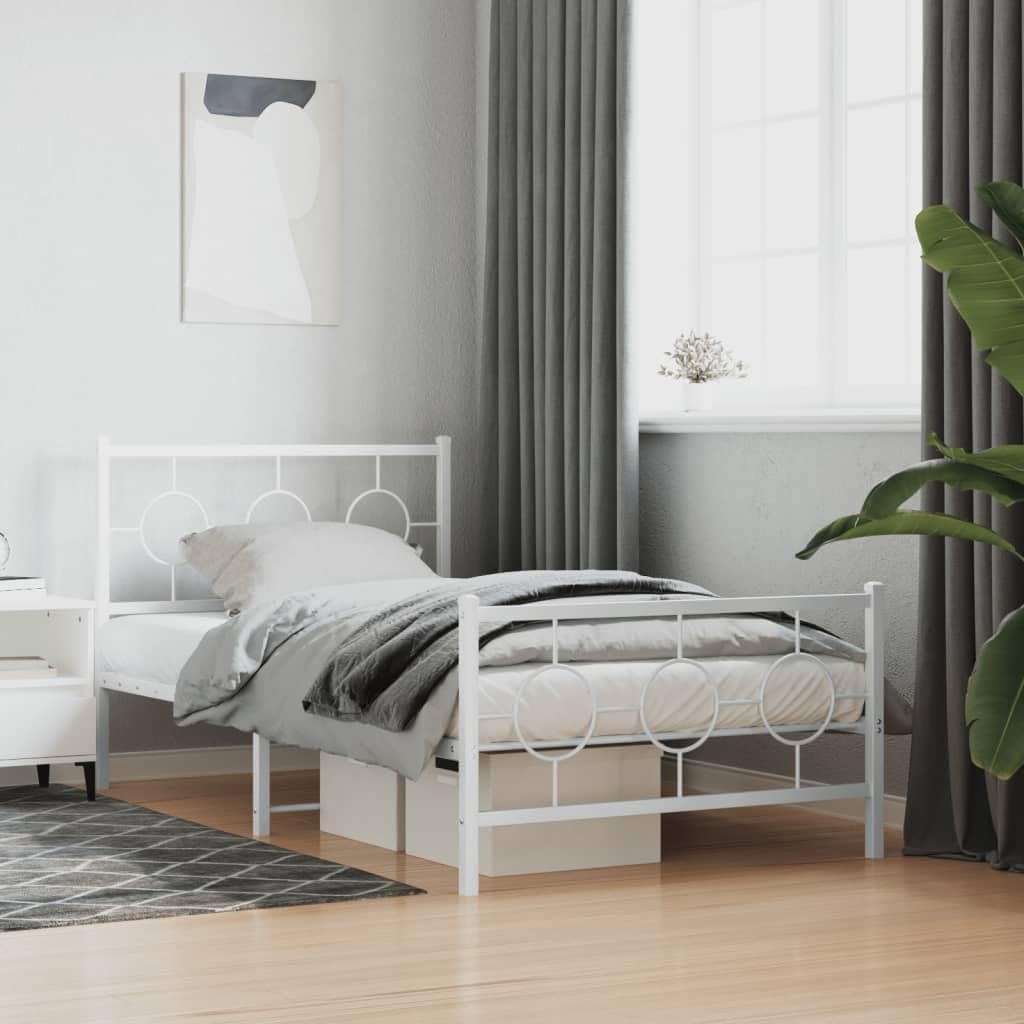 White Steel Twin Bed Frame Rectangular Industrial Design with Durable Metal Construction and Underbed Storage Space for Modern Bedrooms