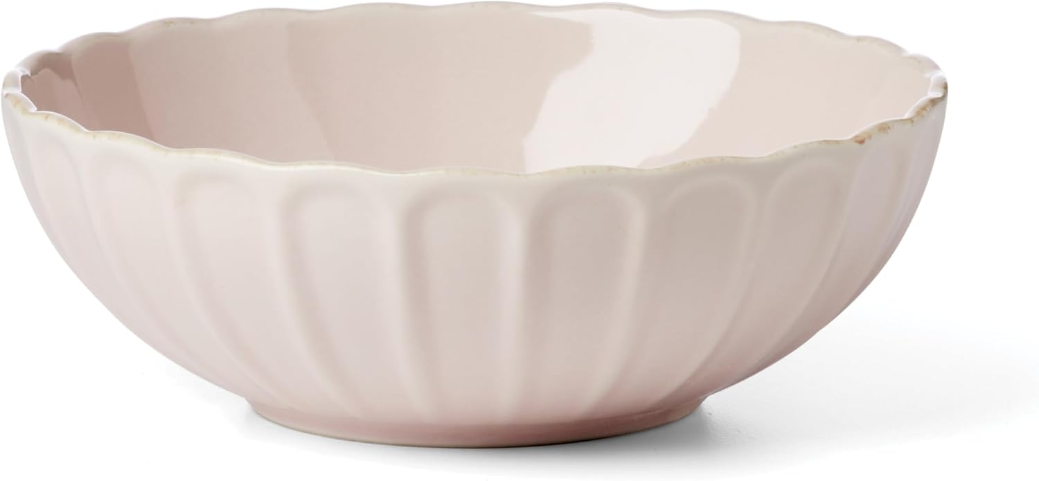 Lenox Dinnerware Set, French Perle Scallop Blush 12-Piece Set, Service For 4, Stoneware, Dishwasher Safe, Microwave Safe, Plates and Bowls sets, Dish Set, Plate Set, Home And Kitchen (Pink, 12 Piece)