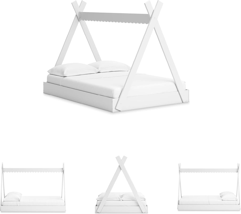 Signature Design by Ashley Hallityn Casual Youth/Toddler Floor Full Tent Bed, No Box Spring Needed, White