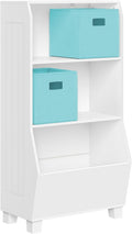 RiverRidge Kids Bookshelf with Veggie Storage Bin and 2 Open Shelves and 2 Aqua Fabric Bins - Kids Storage Organizer, Toy Shelf & Book Shelf