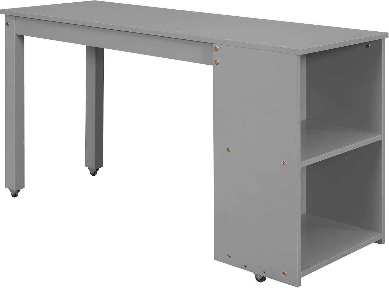 JIVOIT Full Size Low Loft Bed with Rolling Portable Desk, Wooden Loft Bed with Cabinet/Bookshelf/Drawers/Open Shelves for Kids Teens Adults, No Box Spring Required (Gray-Full-Rolling Portable Desk)