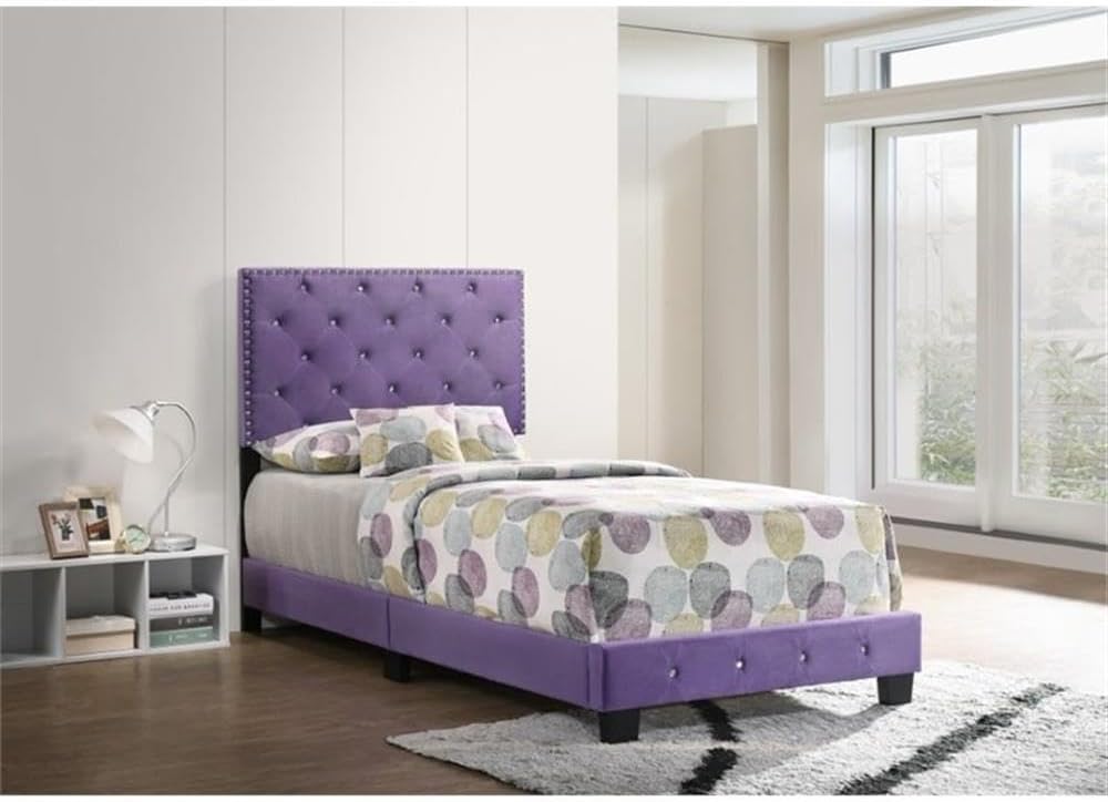 Glory Furniture Suffolk Velvet Upholstered Twin Bed in Purple