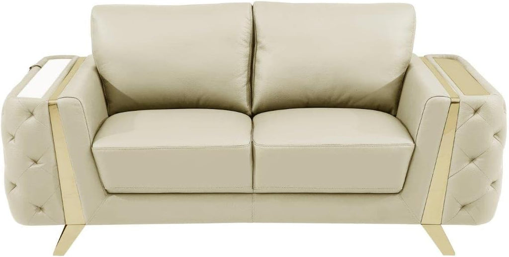 Blackjack Furniture Reggio Collection Full Grain Italian Leather Sofas for Living Room with Brazilian Wood Frame and Stainless Steel Legs, 3-Piece Set, Sofa, Loveseat, and Chair, Beige