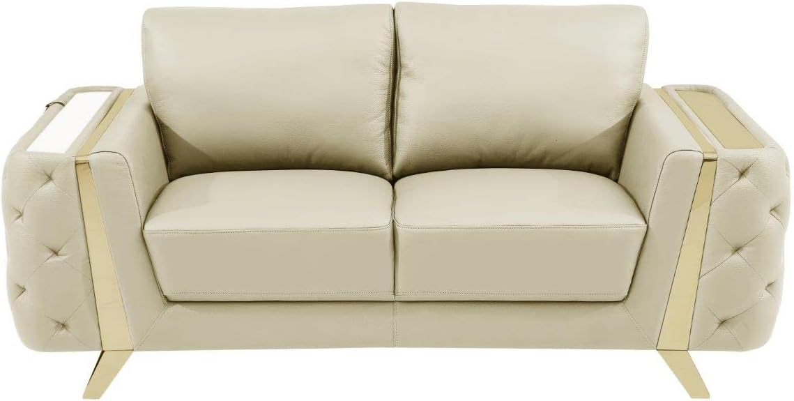 Blackjack Furniture Reggio Collection Full Grain Italian Leather Sofas for Living Room with Brazilian Wood Frame and Stainless Steel Legs, 3-Piece Set, Sofa, Loveseat, and Chair, Beige
