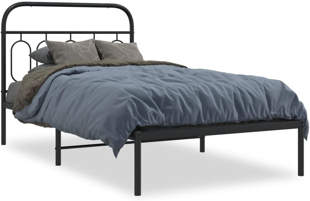 Modern Black Steel Bed Frame 39.4x78.7 Inches with Ample Storage, Heavy-Duty Metal Construction and Durable Powder-Coated Finish for Adult Bedroom
