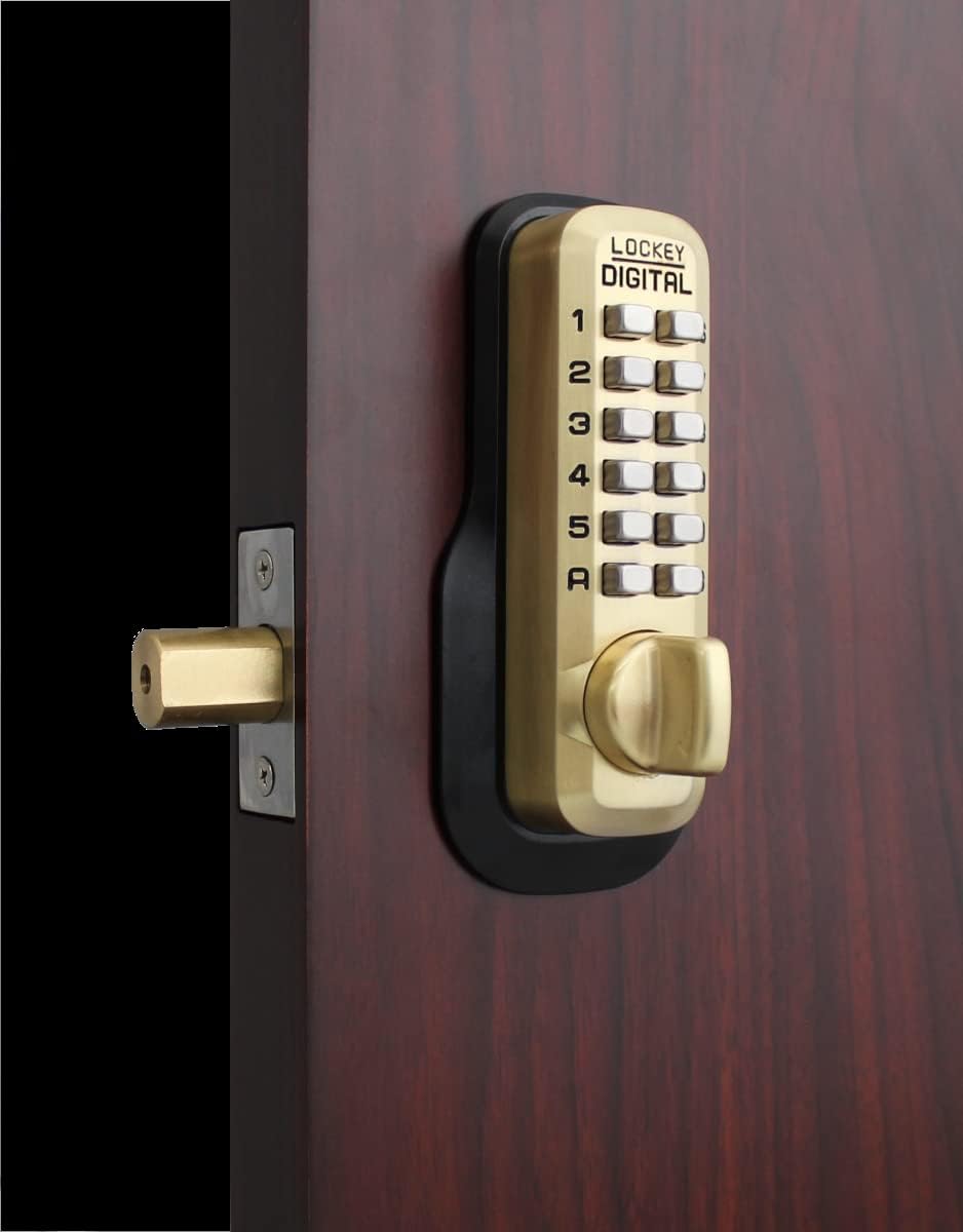 LockeyUSA M210-EZ SB Satin Brass Mechanical Keyless Digital Combination Deadbolt