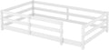 Modern Classic Full Size Bed Frame with Fence, Sturdy Wood Montessori Floor Bed for s, Boys, Girls, Dorm, Bedroom, House, Easy to Assemble, Noise-Free Design, No Box Spring Needed,White-Tw