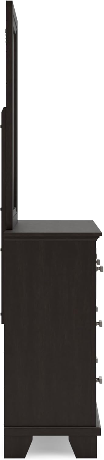 Signature Design by Ashley Covetown Contemporary 7-Drawer Dresser and Mirror with Safety Stop, Dark Brown