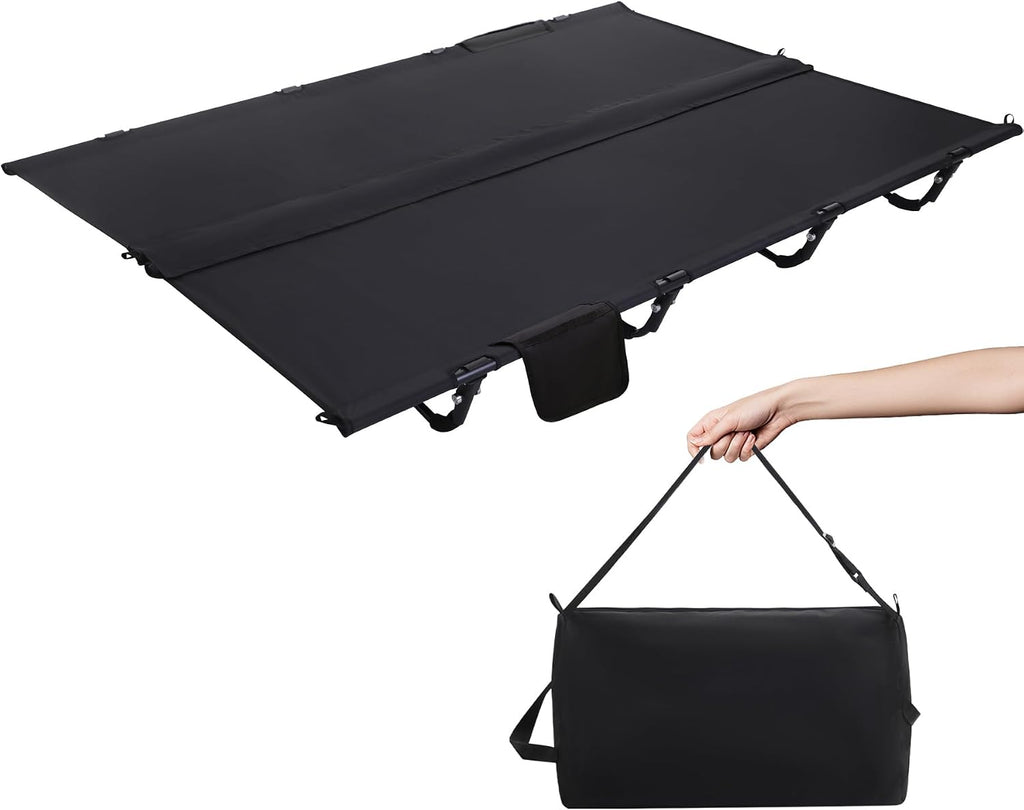 REDCAMP Ultra-Light Double Cot Bed for Adults 2 Person, 500lbs 55' W Heavy Duty XXL Camping Double Cot, Portable Folding Sleeping Cot for Indoor Office Outdoor, Black