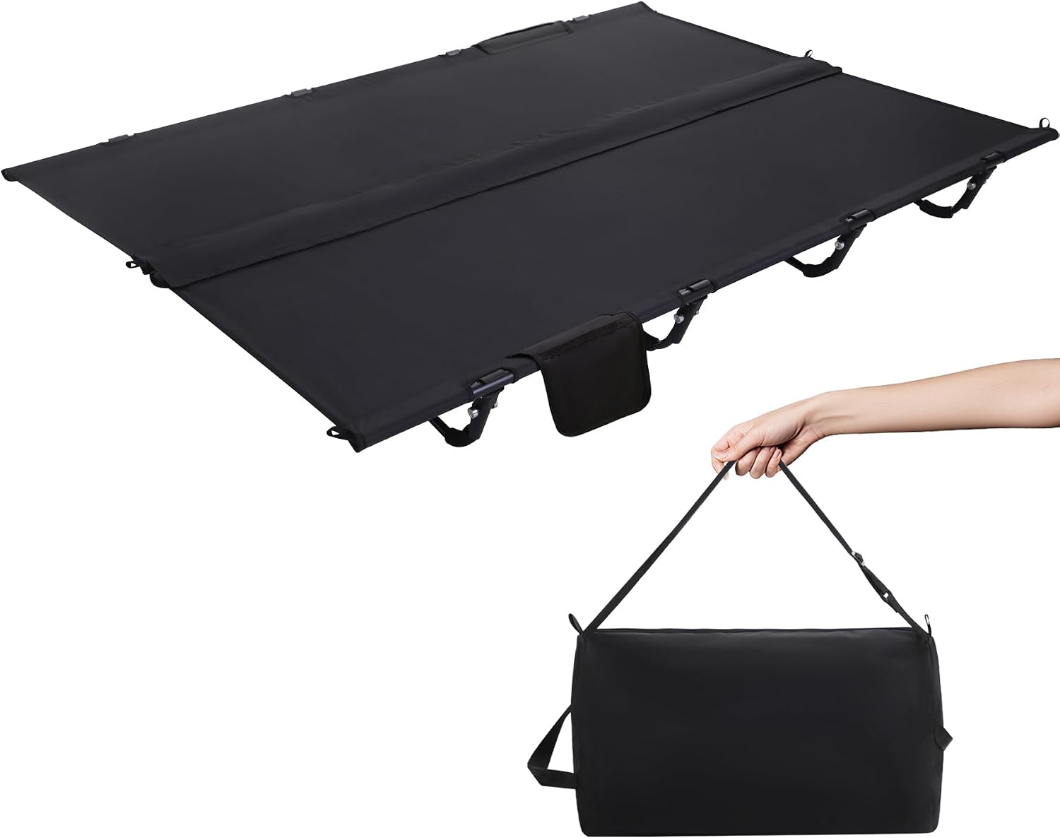 REDCAMP Ultra-Light Double Cot Bed for Adults 2 Person, 500lbs 55' W Heavy Duty XXL Camping Double Cot, Portable Folding Sleeping Cot for Indoor Office Outdoor, Black