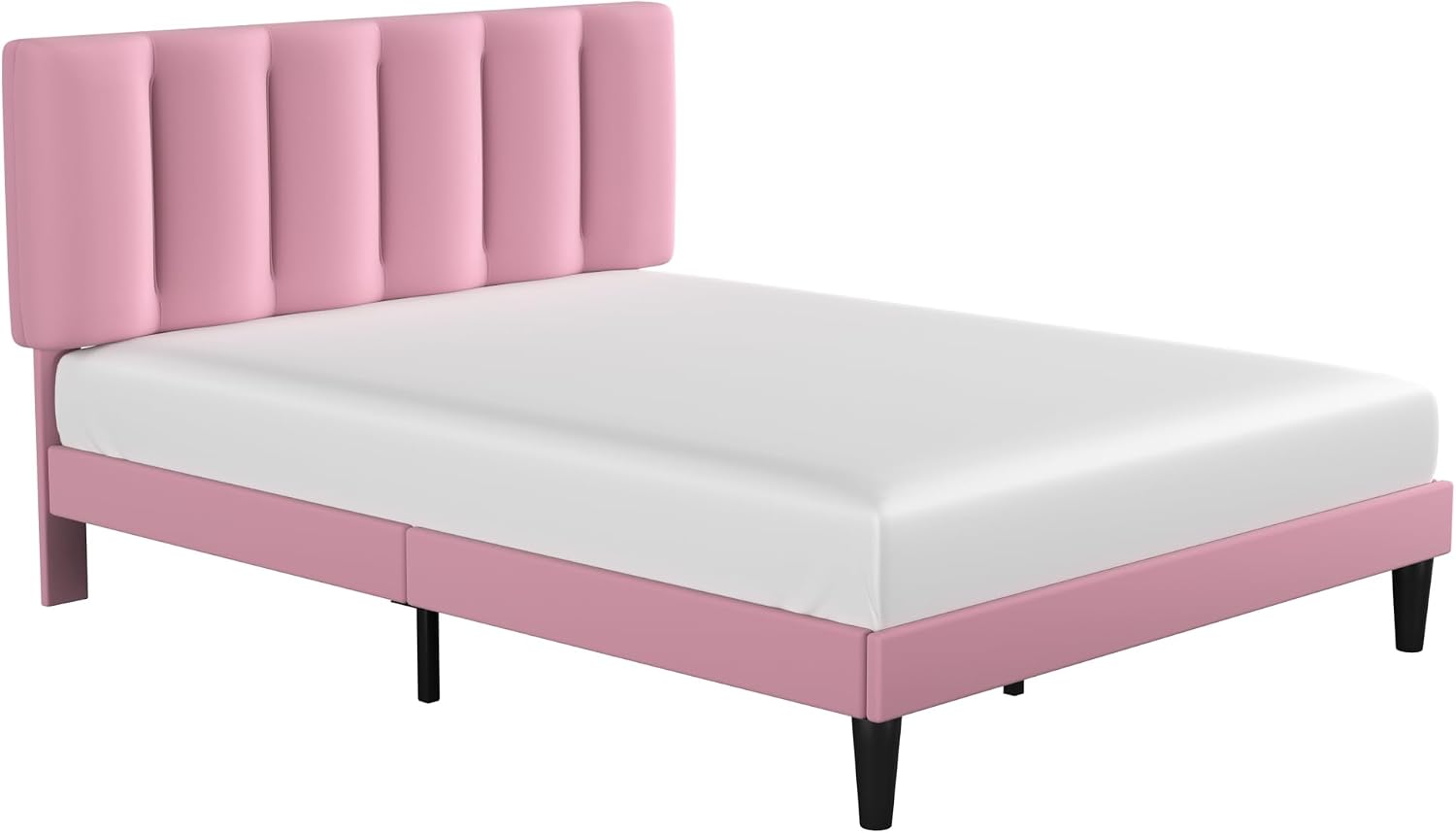 VECELO Full Bed Frames, Upholstered Platform Bedframe, Adjustable Headboard, Wood Slat Support, No Box Spring Needed, Easy Assembly, Cherry Pink