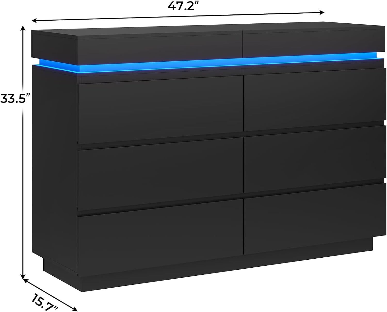 DICTAC Modern 6 Drawer Dresser with Sliding Desktop, Wide Chest of Drawers with Charging Station & LED Lights, Large Storage Tower Clothes Organizer, Black Dresser for Bedroom