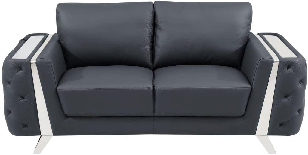 Blackjack Furniture Reggio Collection Full Grain Italian Leather Sofas for Living Room with Brazilian Wood Frame and Stainless Steel Legs, 3-Piece Set, Sofa, Loveseat, and Chair, Dark Gray
