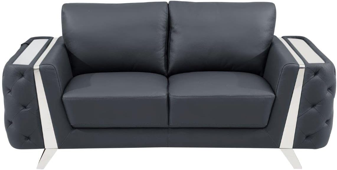 Blackjack Furniture Reggio Collection Full Grain Italian Leather Sofas for Living Room with Brazilian Wood Frame and Stainless Steel Legs, 3-Piece Set, Sofa, Loveseat, and Chair, Dark Gray