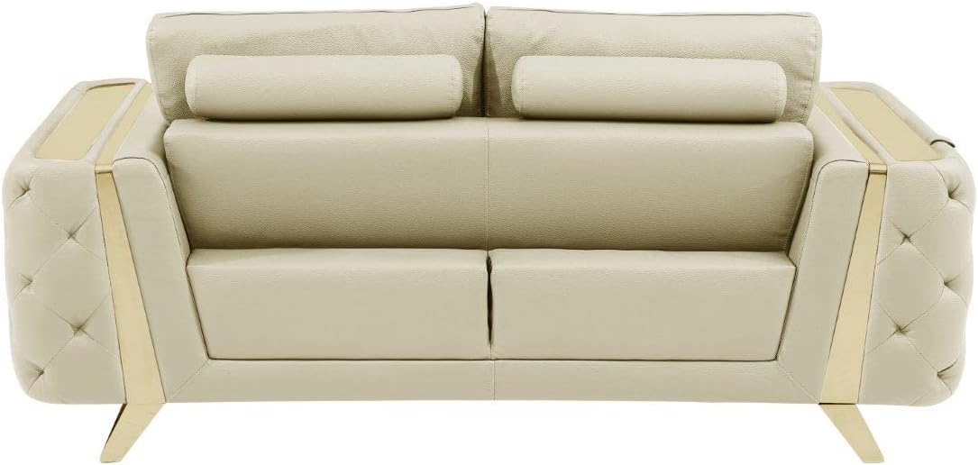 Blackjack Furniture Reggio Collection Full Grain Italian Leather Sofas for Living Room with Brazilian Wood Frame and Stainless Steel Legs, 3-Piece Set, Sofa, Loveseat, and Chair, Beige